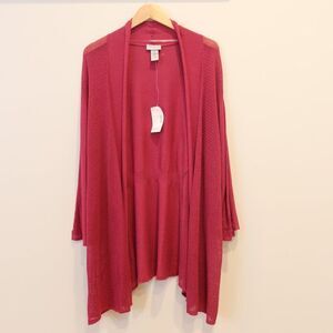 NWT CATHERINE'S cardigan sweater 5X open front long pink mesh cotton knit light